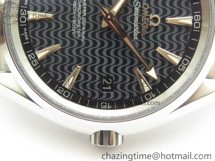 0421 FlexibleFit Aqua Terra 150M SS VSF 1:1 Best Edition Black Wave Textured Dial RG Hand on SS Bracelet A8500 Super Clone 8032